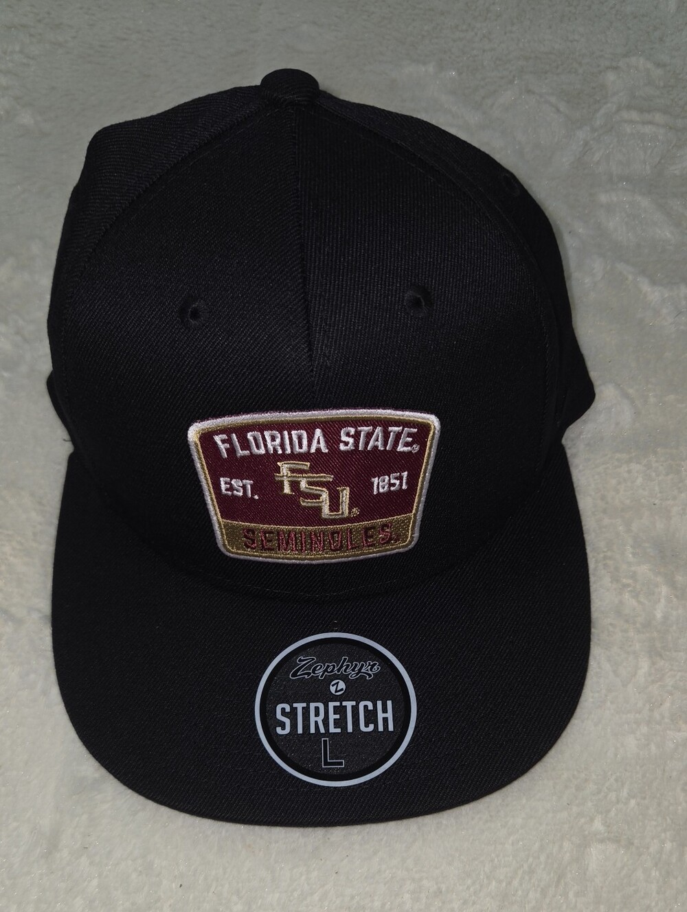 Zephyr Black Florida State Patch Stretch Cap